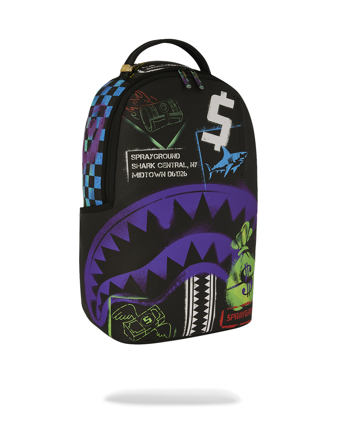 Image of Унисекс Раница SPRAYGROUND SHARK CENTRAL STENCILS- BLACK DLXSV BACKPACK