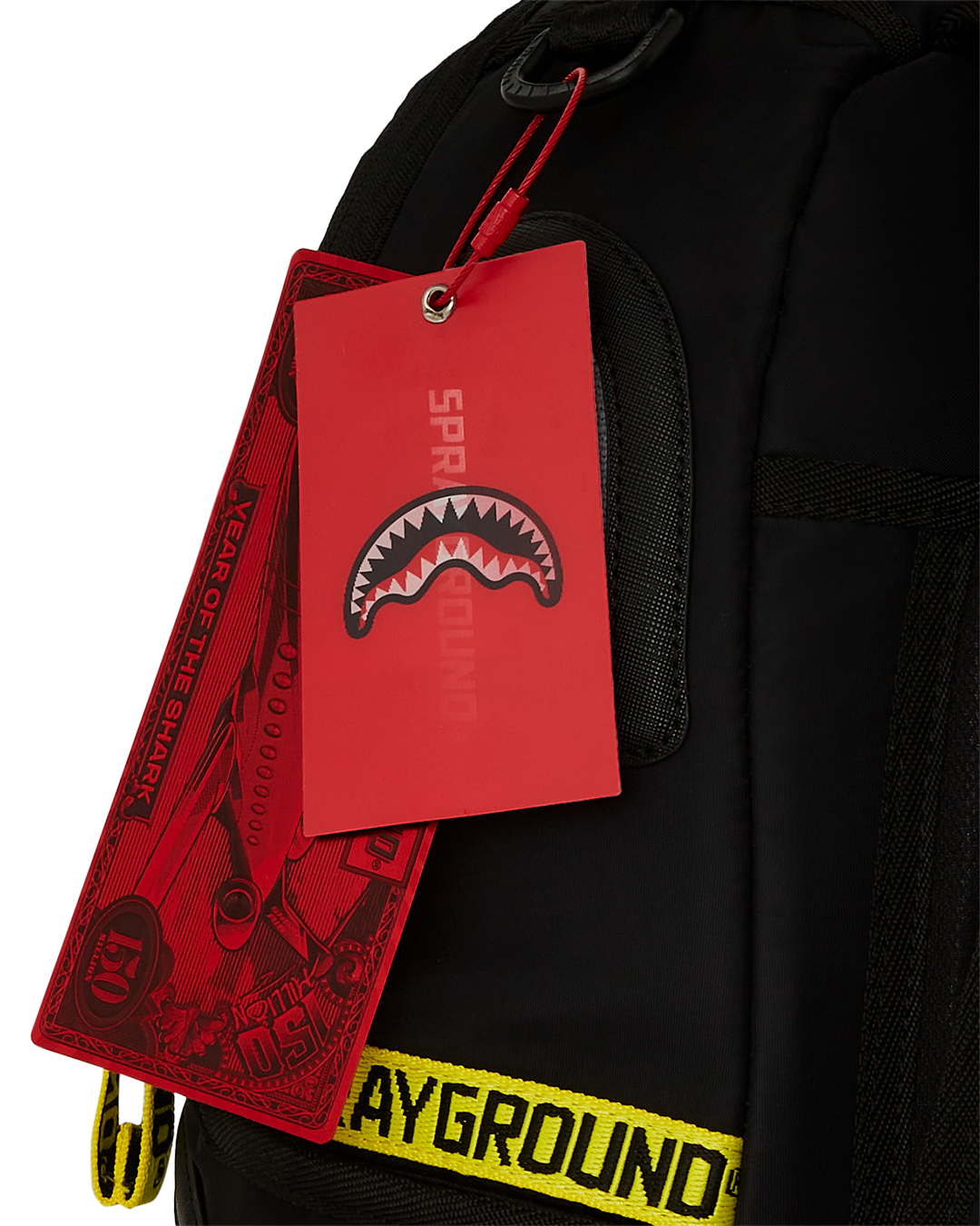 Image of Унисекс Раница SPRAYGROUND SHARK CENTRAL YELLOW TAPE DLX SATIN BACKPACK
