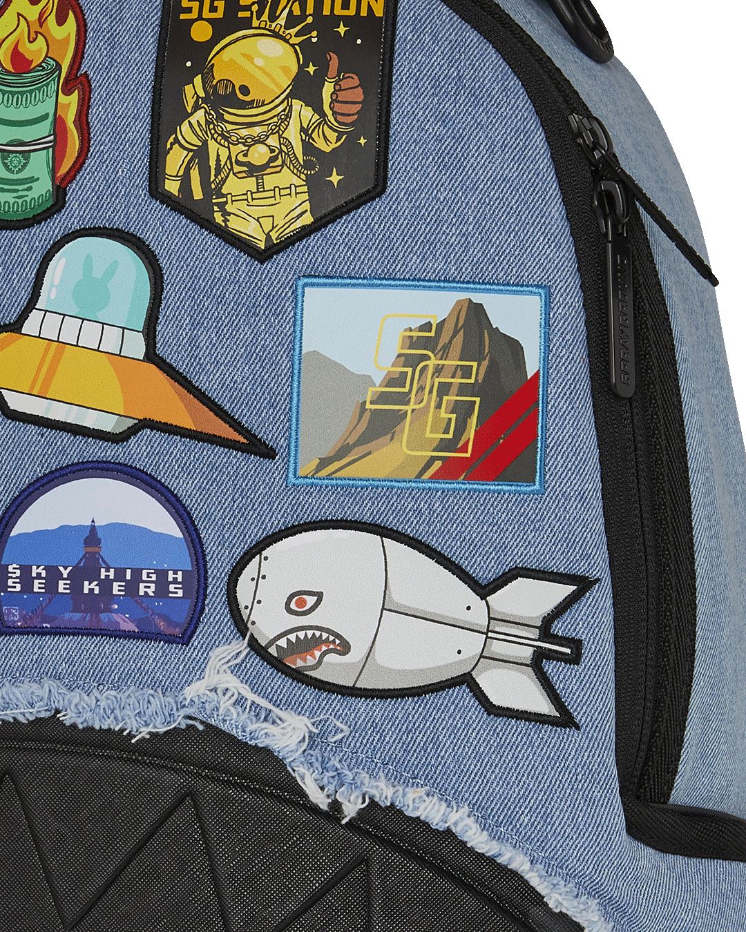Image of Унисекс Раница SPRAYGROUND DENIM TEAR 3 AM PATCHES BACKPACK