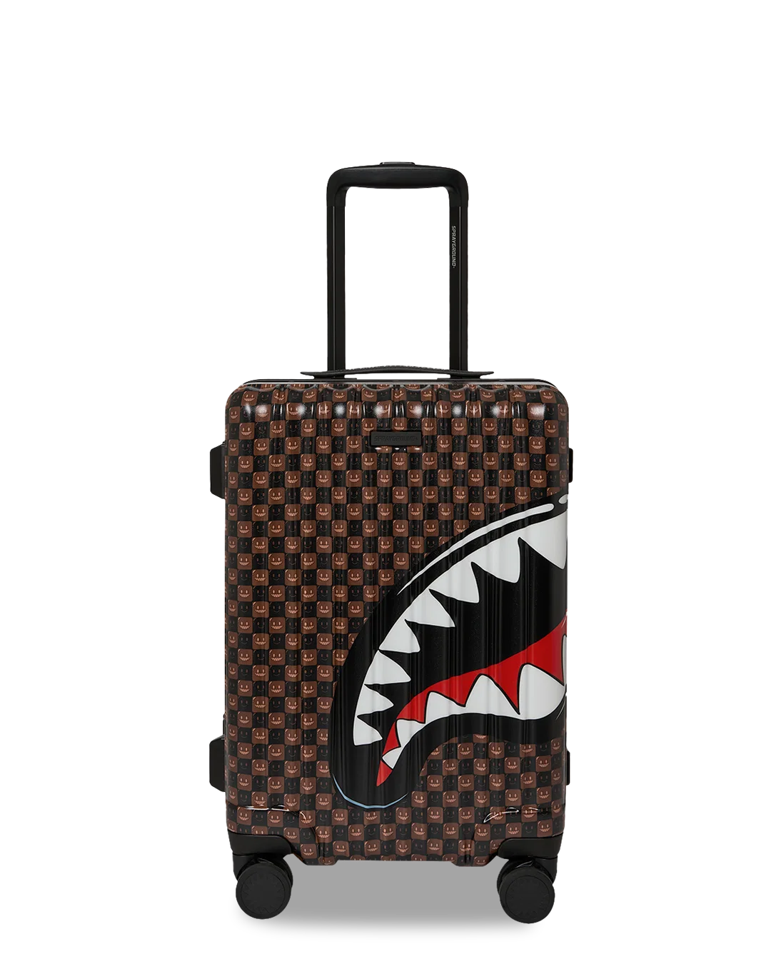 Image of Унисекс Куфар SPRAYGROUND SHARKS IN PARIS WTF BUBBLE BROWN CHECK CARRY-ON LUGGAGE