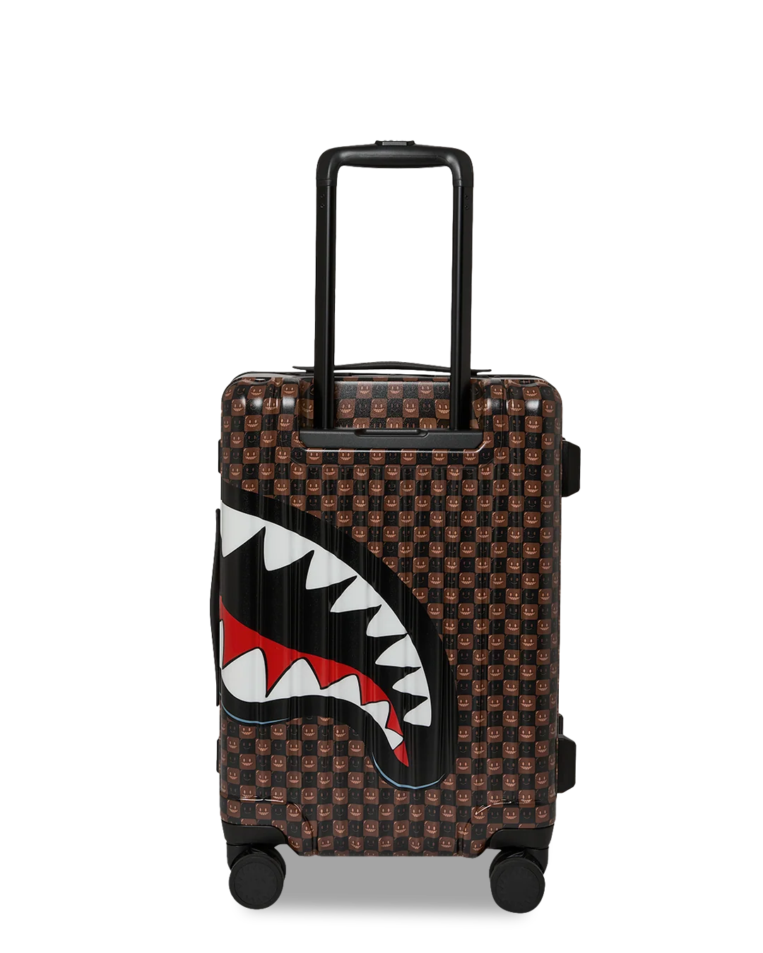 Image of Унисекс Куфар SPRAYGROUND SHARKS IN PARIS WTF BUBBLE BROWN CHECK CARRY-ON LUGGAGE